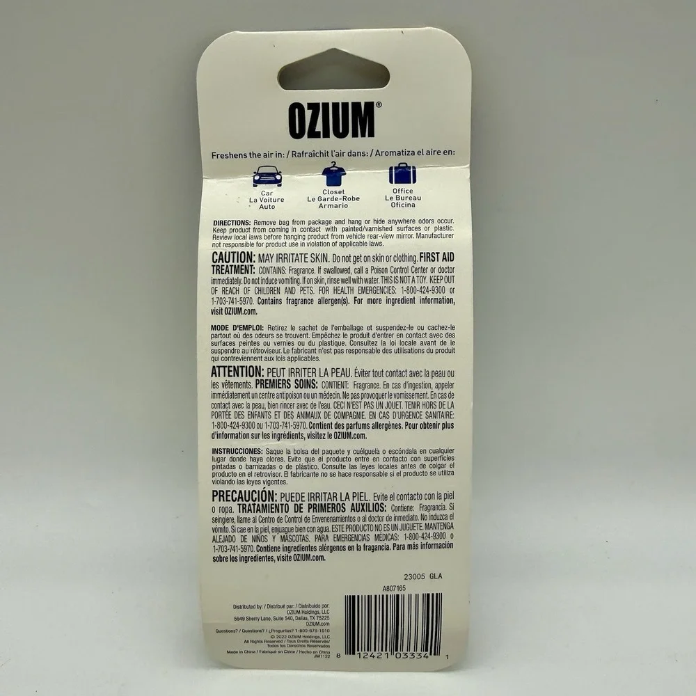 Ozium Air Freshener Sachet‎ Fresh Linen Hanging Odor Eliminator Car Home Office